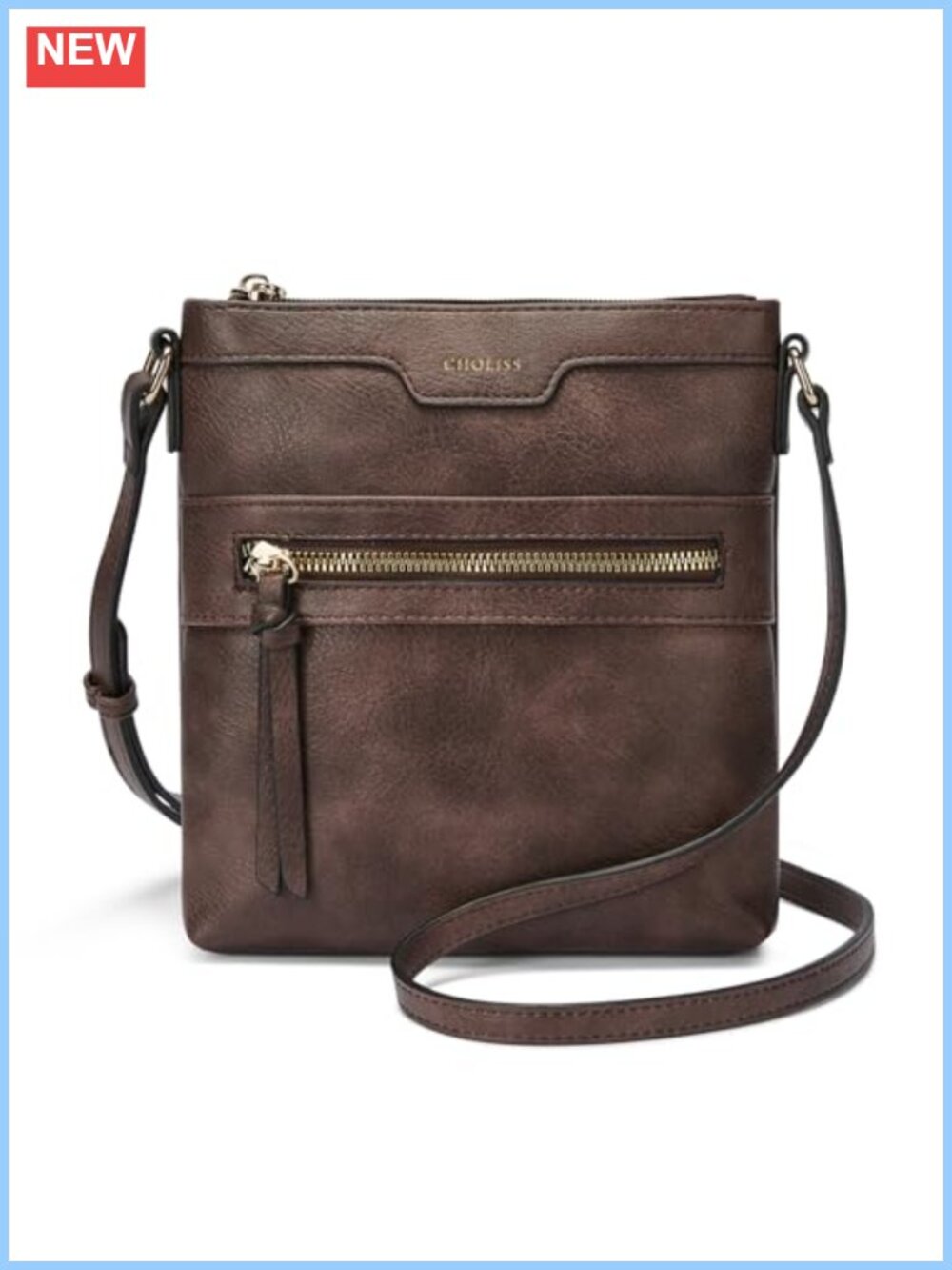 Vegan Leather Crossbody Bag with Zipper Pockets Shoulder Purse